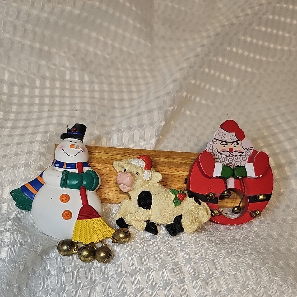 Festive Snowman and Cow Christmas Fridge Magnet Set